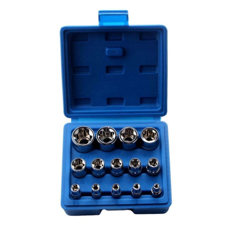 14pcs/set E-type 6-corner Plum Blossom Socket Combination Car Repair Kit Tool(Box Color Random De...