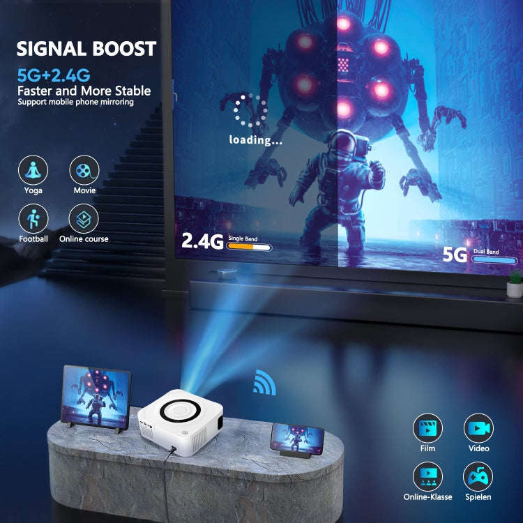 Home HD Projector 1080P Bluetooth WIFI Mobile Phone Smart Projector, Specification: EU Plug(2+16G)