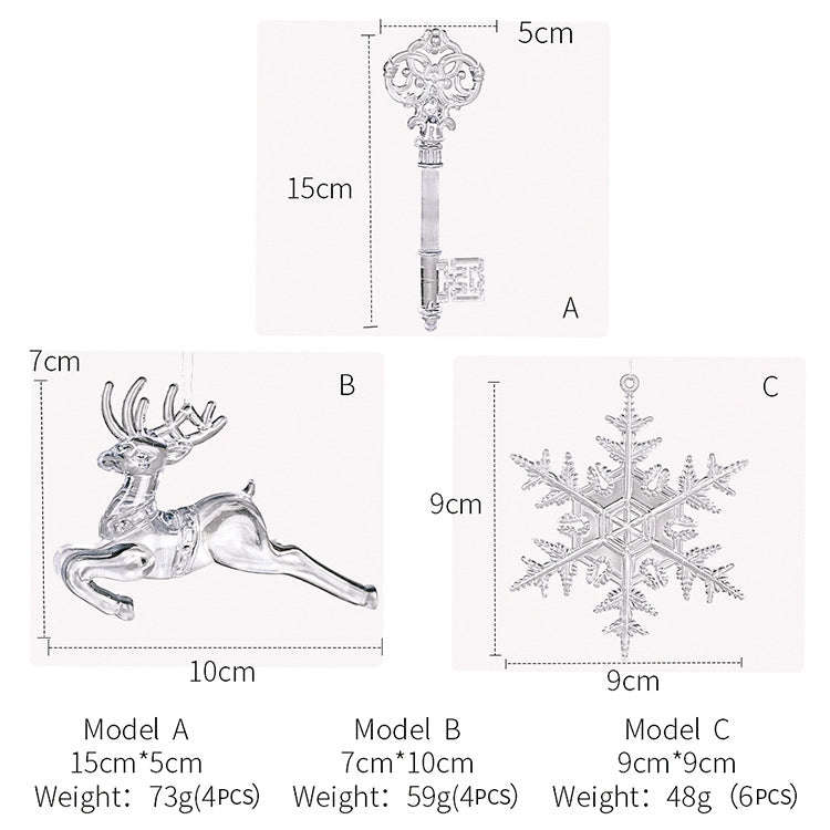 4pcs /Pack Key Type Christmas Acrylic Transparent Pendants Christmas Tree Decorations