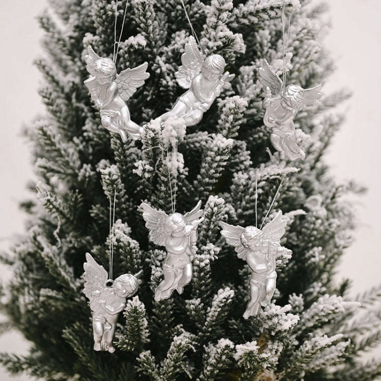 6pcs /Pack Christmas Angel Pendant Decoration Electroplated Semi-Dimensional Hanging Ornament(Sil...