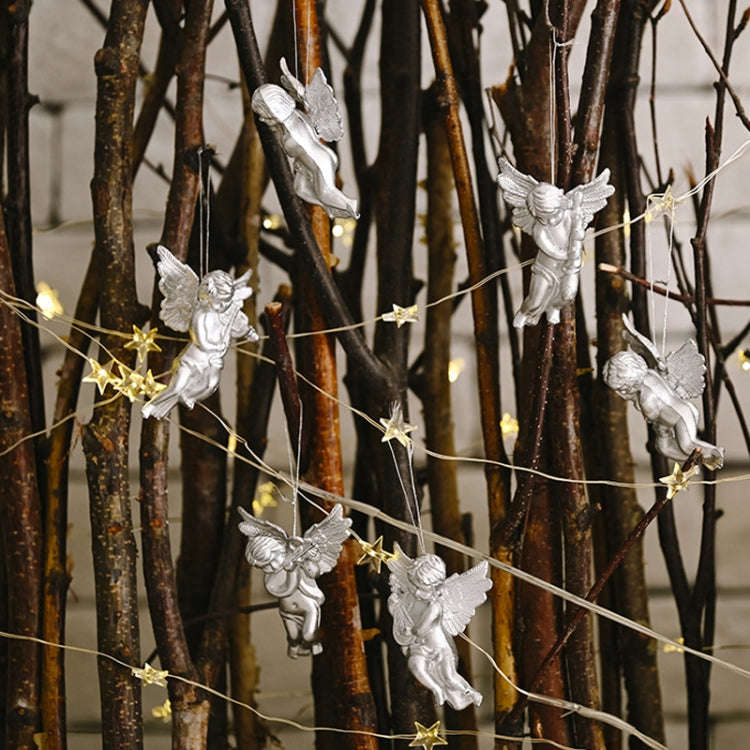 6pcs /Pack Christmas Angel Pendant Decoration Electroplated Semi-Dimensional Hanging Ornament(Sil...