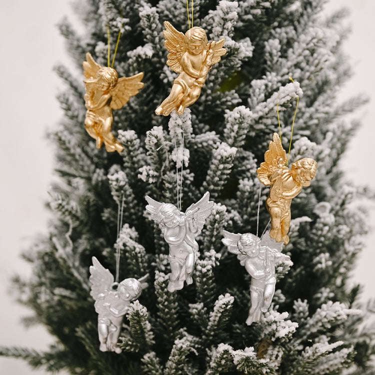 6pcs /Pack Christmas Angel Pendant Decoration Electroplated Semi-Dimensional Hanging Ornament(Sil...