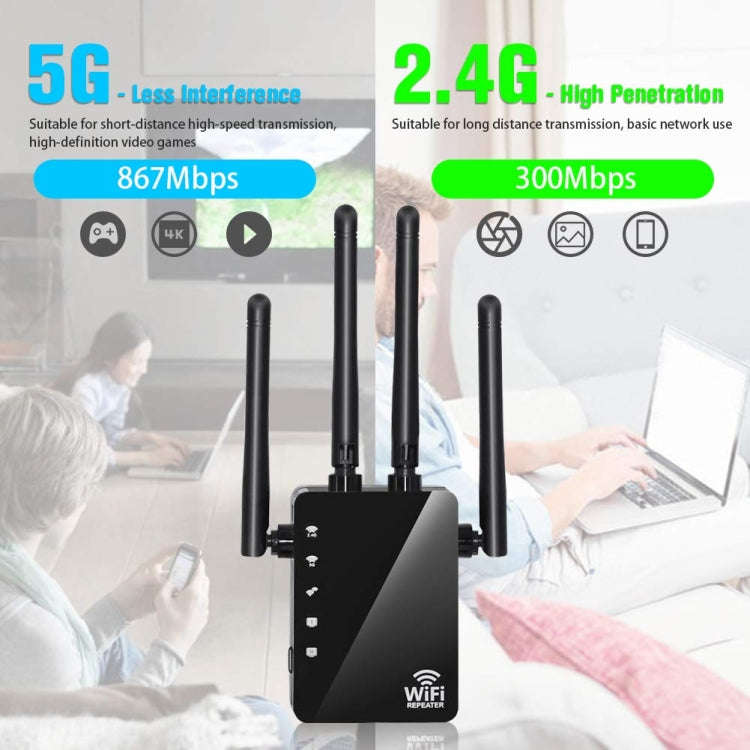 5G/2.4G 1200Mbps WiFi Range Extender WiFi Repeater With 2 Ethernet Ports US Plug White