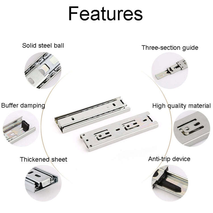 6 inch 16cm Thickened Three Sections Ball Slide Mute Drawer Track Rail