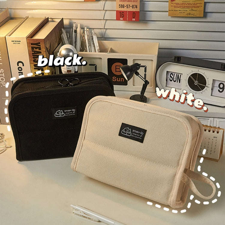 Large Capacity Canvas Pencil Case Student Stationery Storage Pencil Box(White)