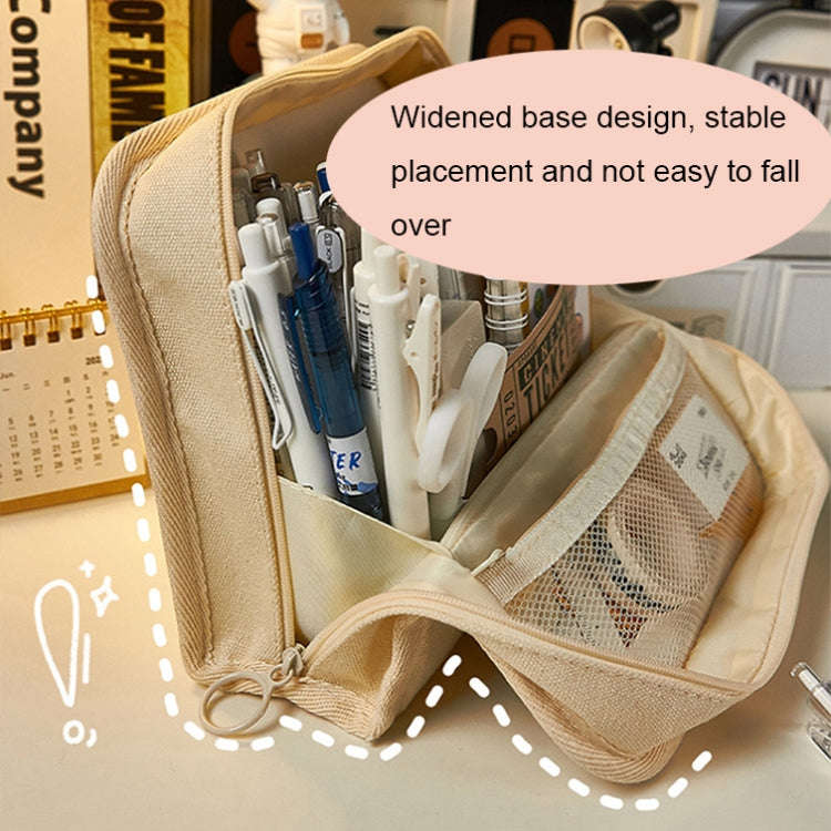 Large Capacity Canvas Pencil Case Student Stationery Storage Pencil Box(White)