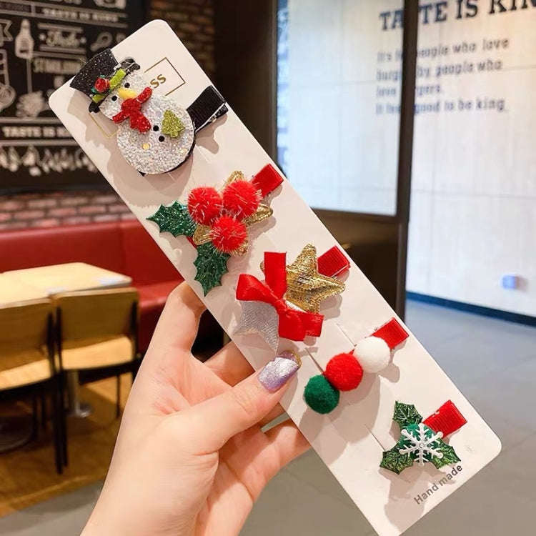 5pcs /Set Christmas Hairpin Set Snowman Bow Duckbill Clip Children Cute Hair Accessories, Style: ...