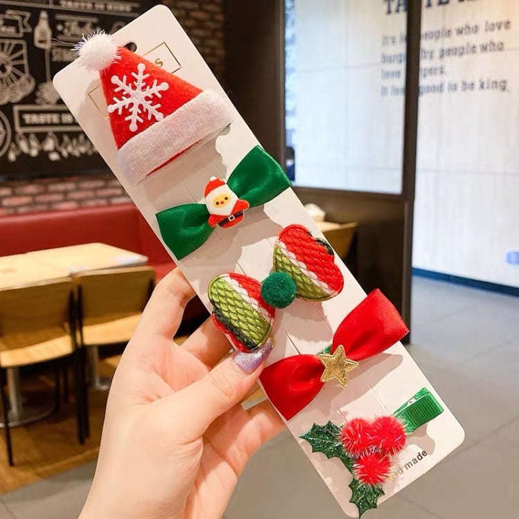 5pcs /Set Christmas Hairpin Set Snowman Bow Duckbill Clip Children Cute Hair Accessories, Style: ...