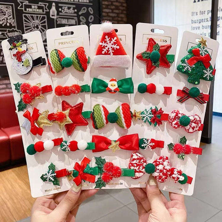5pcs /Set Christmas Hairpin Set Snowman Bow Duckbill Clip Children Cute Hair Accessories, Style: ...
