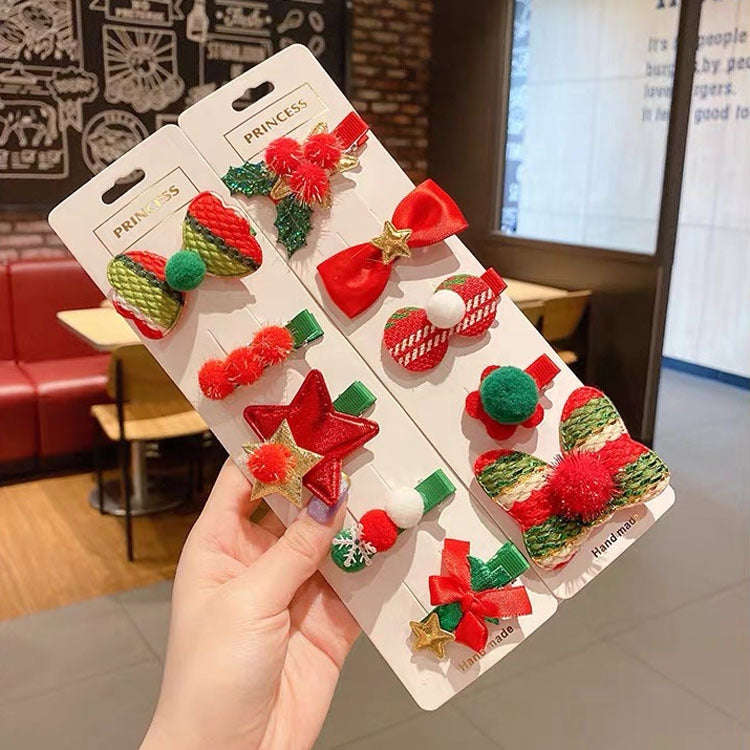 5pcs /Set Christmas Hairpin Set Snowman Bow Duckbill Clip Children Cute Hair Accessories, Style: ...