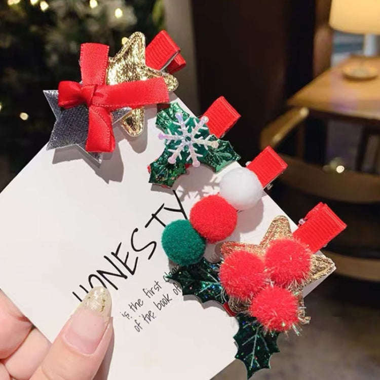 5pcs /Set Christmas Hairpin Set Snowman Bow Duckbill Clip Children Cute Hair Accessories, Style: ...