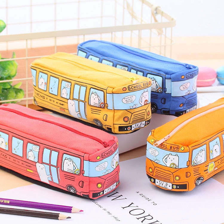 Cartoon Bus Student Stationery Pencil Case Large Capacity Canvas Stationery Box(Yellow)