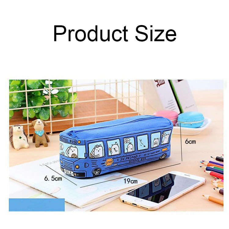 Cartoon Bus Student Stationery Pencil Case Large Capacity Canvas Stationery Box(Yellow)