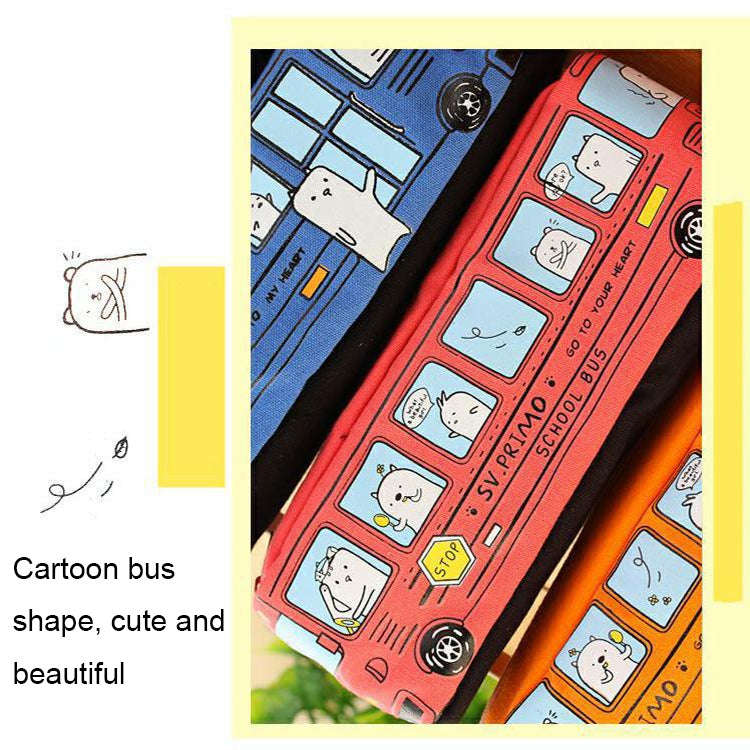 Cartoon Bus Student Stationery Pencil Case Large Capacity Canvas Stationery Box(Yellow)