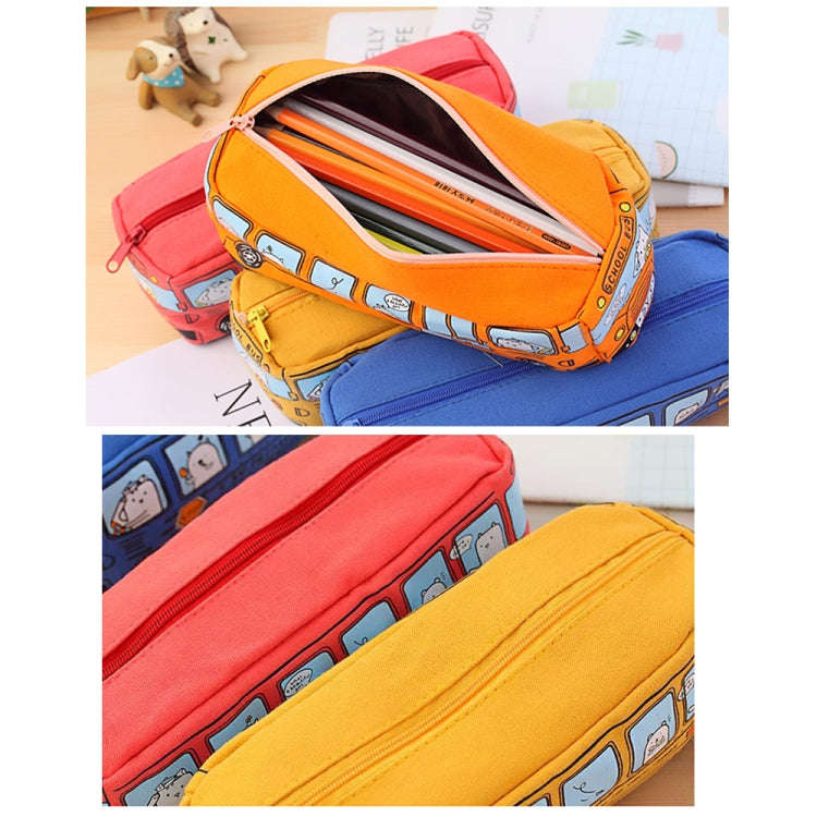 Cartoon Bus Student Stationery Pencil Case Large Capacity Canvas Stationery Box(Orange)