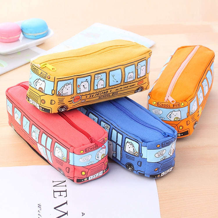 Cartoon Bus Student Stationery Pencil Case Large Capacity Canvas Stationery Box(Orange)