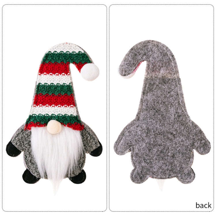 Christmas Table Decoration Cartoon Knitted Striped Knife and Fork Cover(Red)