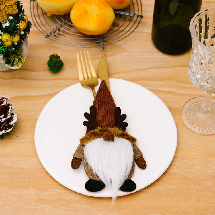 Christmas Table Decoration Props Cartoon Knife and Fork Decorative Cover(Elk)