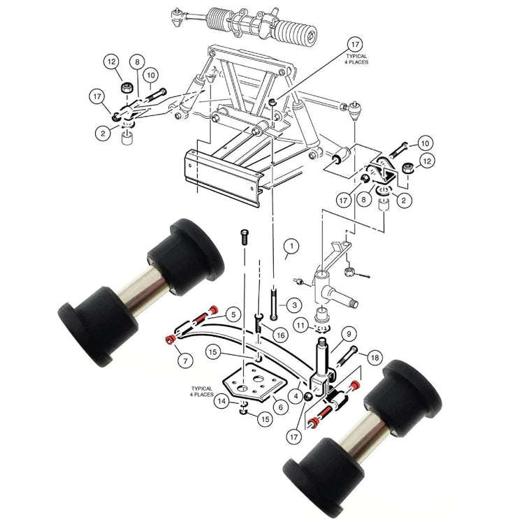 Golf Cart Front And Rear Steel Plate Rubber Sleeve Iron Sleeve Kit Leaf Spring Bushings, Specific...