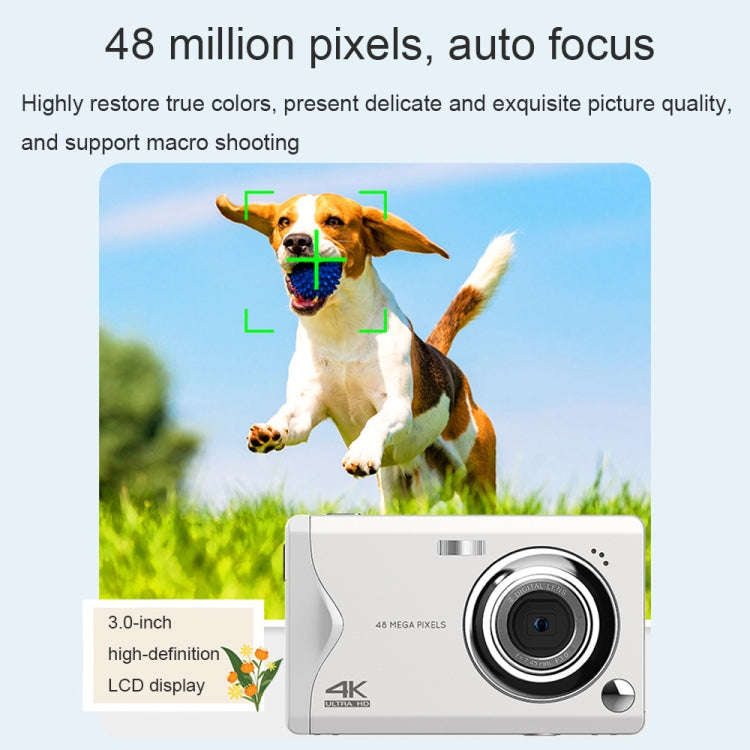 4K HD 3.0-Inch IPS Screen Autofocus HD Digital Camera(White)