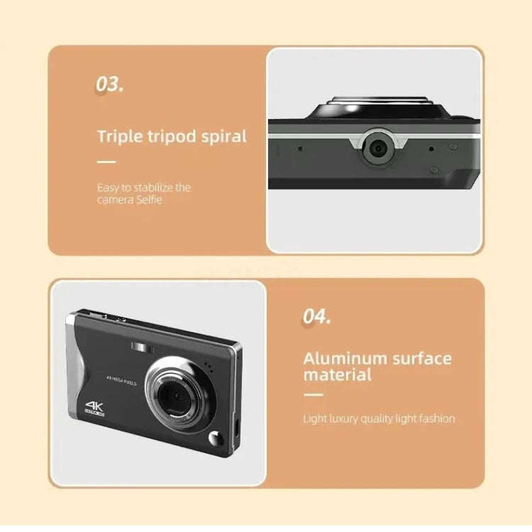 4K HD 3.0-Inch IPS Screen Autofocus HD Digital Camera(Black)