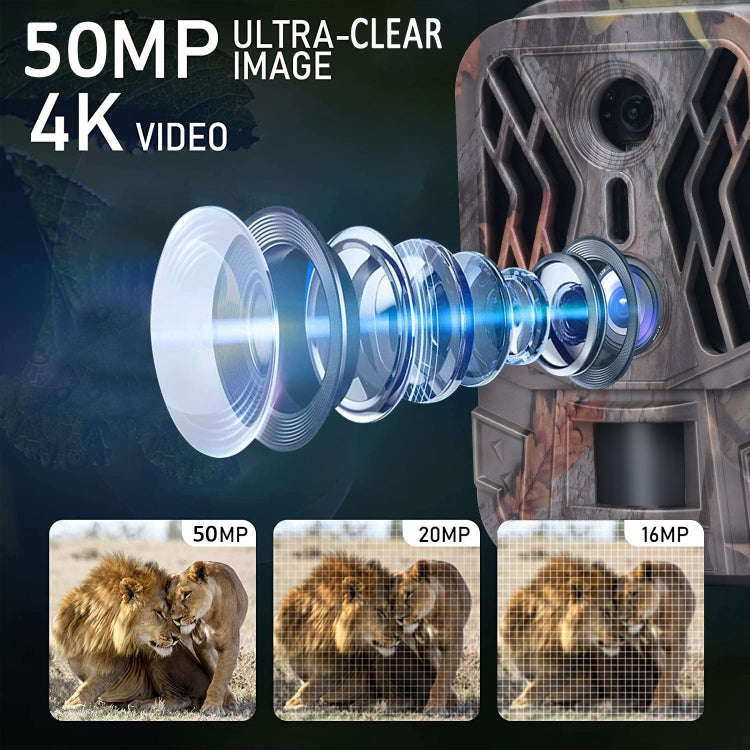 HC-950A 50MP+4K Dual Lens Outdoor Rainfall Fog Infrared Trace Hunting Camera