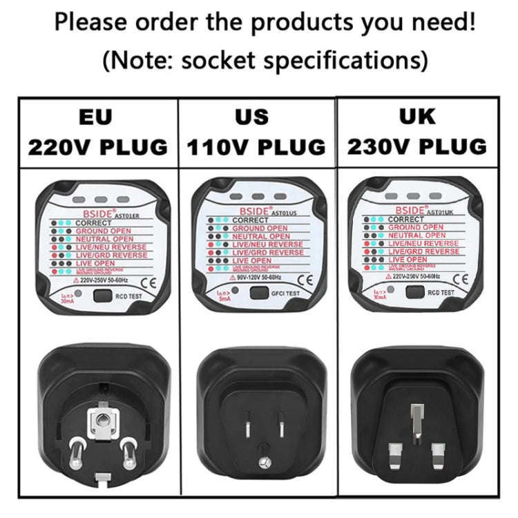 BSIDE AST01 Plug Power Tester Electrical Socket Detector UK Plug