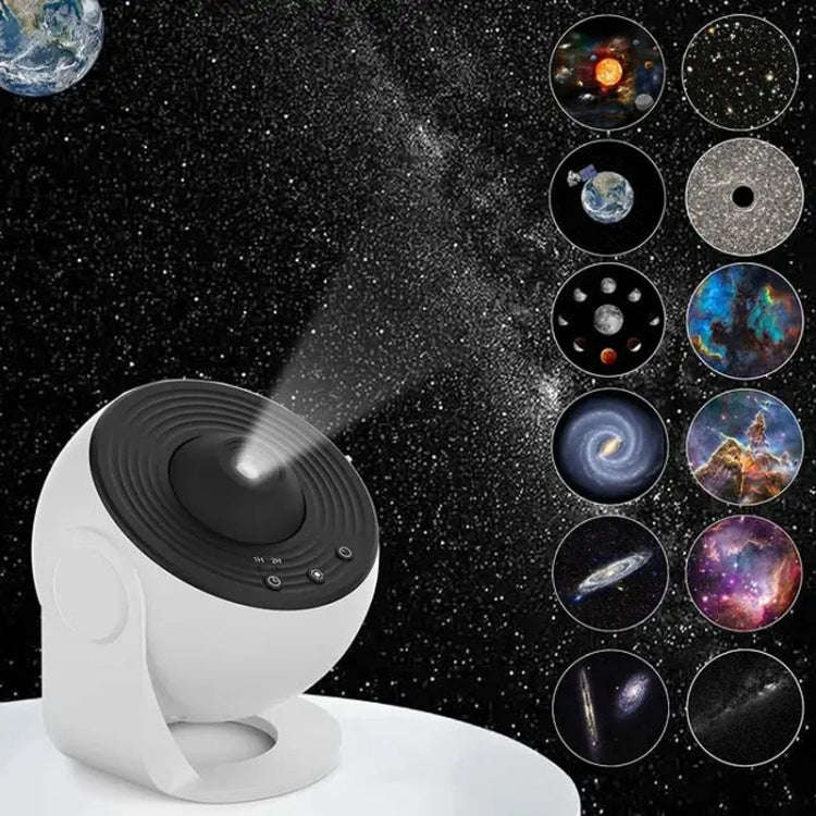 Galaxy Night Light Star Projector LED Table Lamp Children Room Decor With 12pcs Film Disc(White)