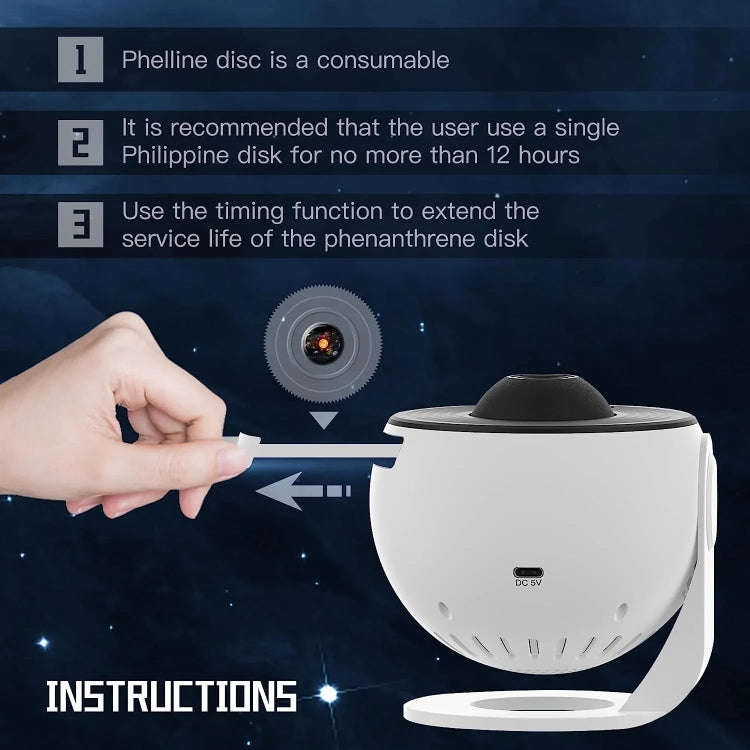 Galaxy Night Light Star Projector LED Table Lamp Children Room Decor With 12pcs Film Disc(White)