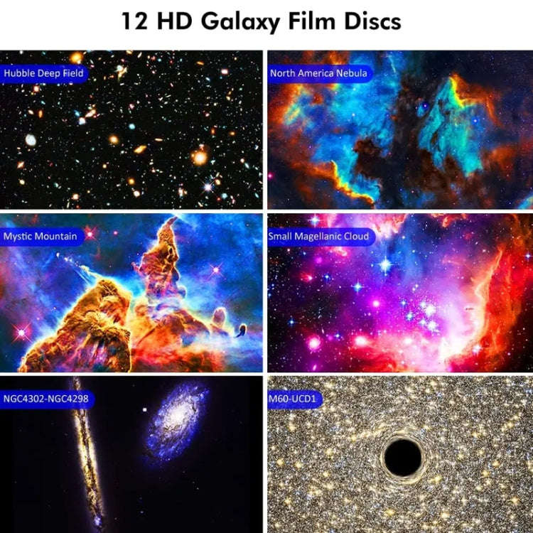 Galaxy Night Light Star Projector LED Table Lamp Children Room Decor With 12pcs Film Disc(Black)