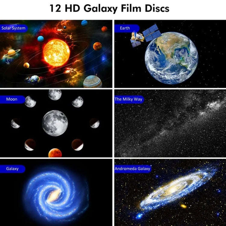 Galaxy Night Light Star Projector LED Table Lamp Children Room Decor With 12pcs Film Disc(Black)
