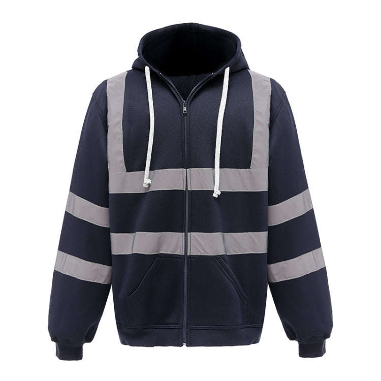 Reflective Hooded Zipper Sweatshirt Outdoor Sports Fleece Reflective Clothing, Size: S(Navy Blue)