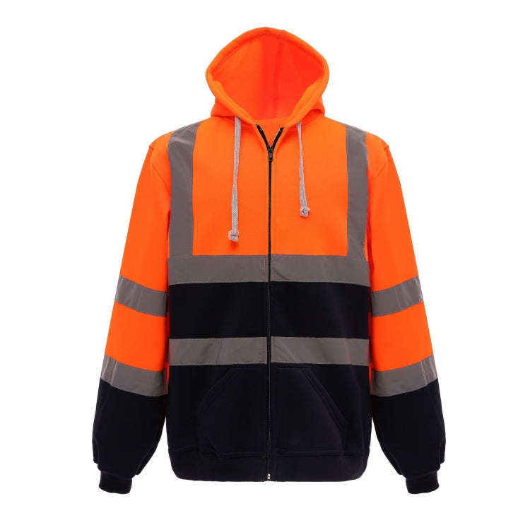 Reflective Hooded Zipper Sweatshirt Outdoor Sports Fleece Reflective Clothing, Size: XL(Orange+Na...