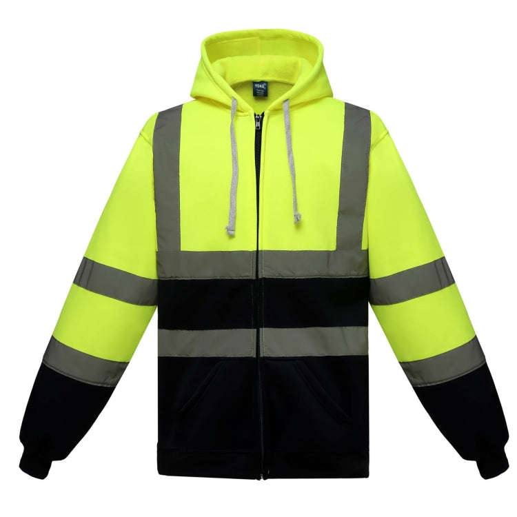 Reflective Hooded Zipper Sweatshirt Outdoor Sports Fleece Reflective Clothing, Size: XXL(Yellow+N...