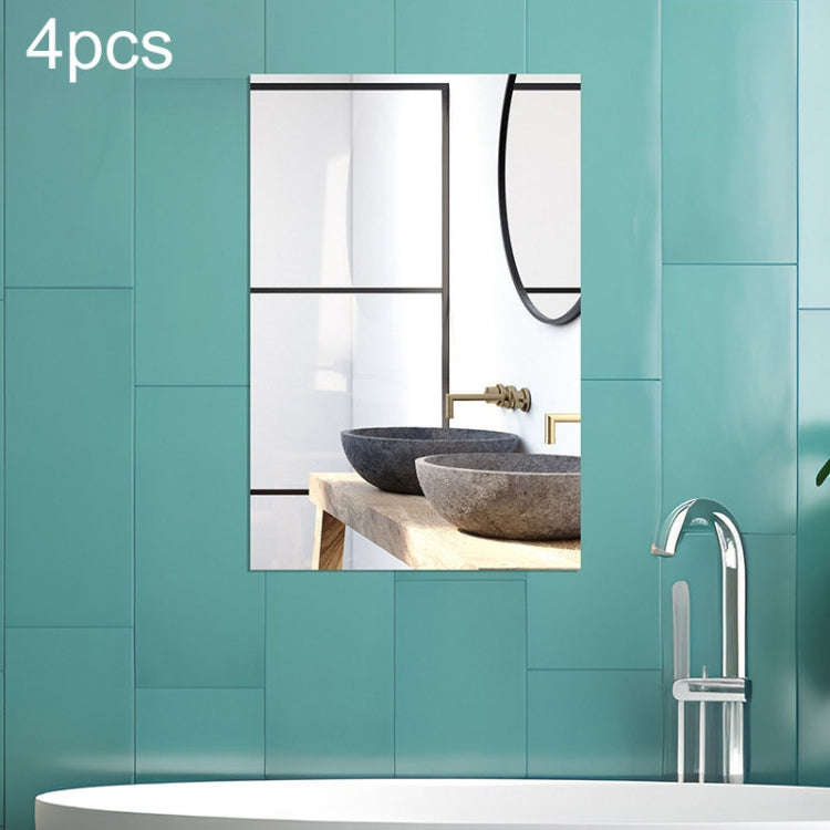 4pcs 30cm x  20cm Right Angle Models Rectangle Acrylic Mirror Stereo Wall Stickers(Silver)