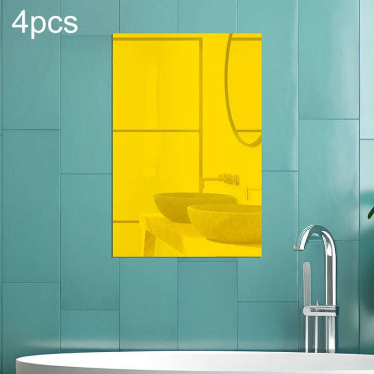 4pcs 30cm x  20cm Right Angle Models Rectangle Acrylic Mirror Stereo Wall Stickers(Gold)