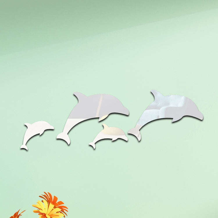 4pcs /Set Acrylic Dolphin Stereo Wall Stickers Home Wall Decoration(Silver)