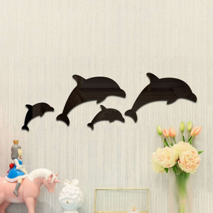 4pcs /Set Acrylic Dolphin Stereo Wall Stickers Home Wall Decoration(Black)