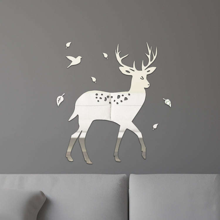 8pcs /Set Acrylic Deer Mirror Wall Stickers Home Background Decoration(Silver)