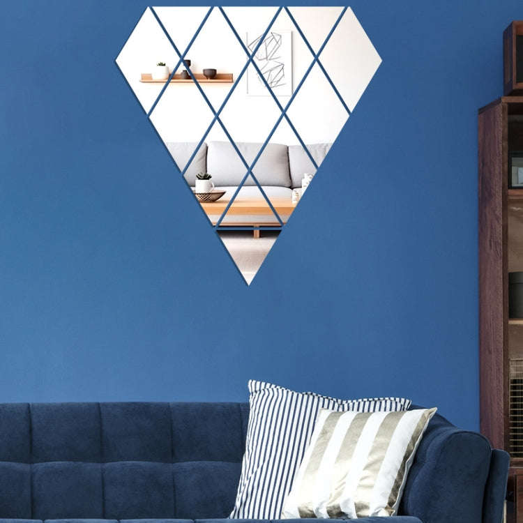 14pcs /Set Acrylic Diamond Mirror Stereo Wall Stickers Home Background Wall Decoration(Silver)