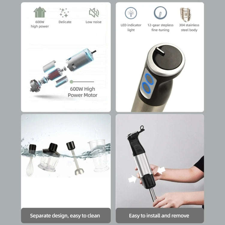 5-in-1 600W Multifunctional  Electric Blender Stainless Steel Food Cooking Stick US Plug