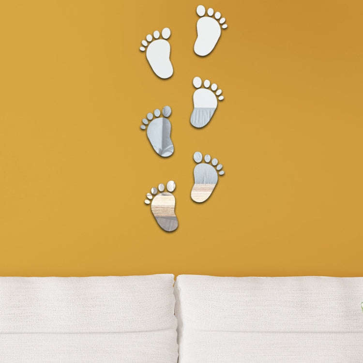36pcs /Set Acrylic Small Feet Stereo Wall Stickers Home Decoration Soft Mirror(Silver)