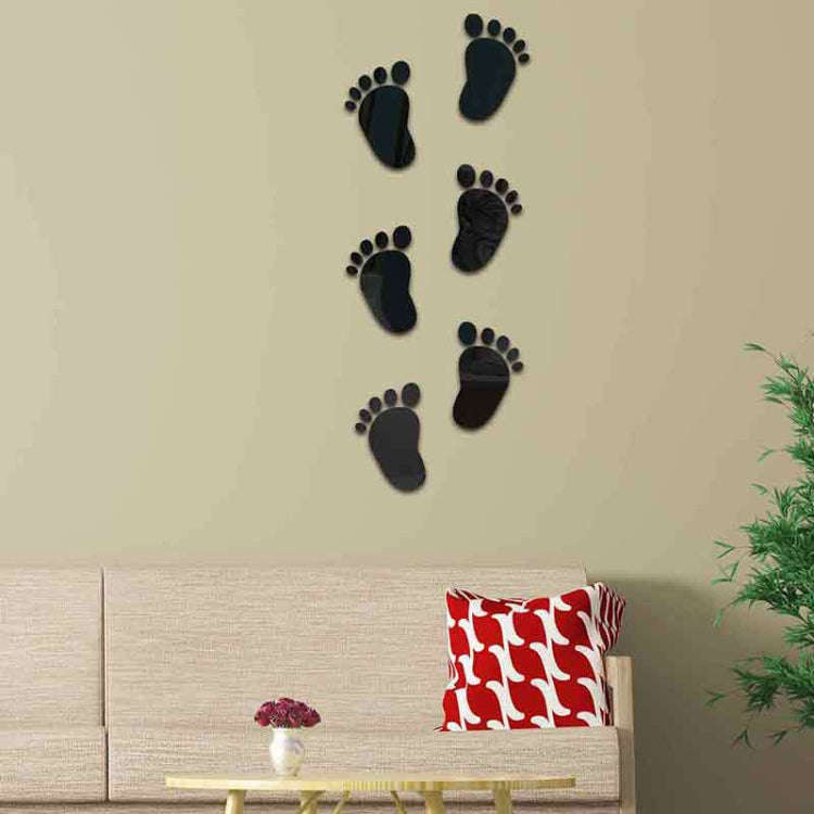 36pcs /Set Acrylic Small Feet Stereo Wall Stickers Home Decoration Soft Mirror(Black)