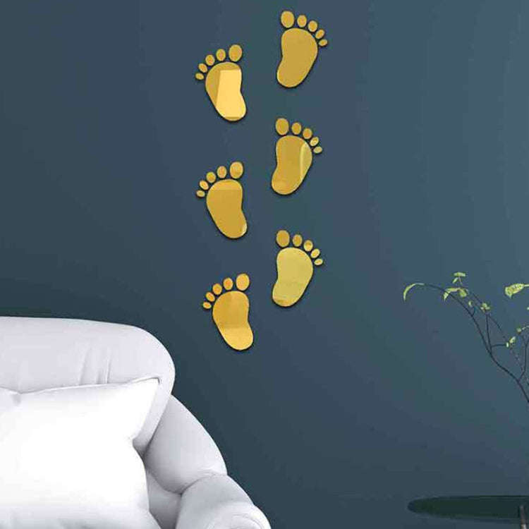 36pcs /Set Acrylic Small Feet Stereo Wall Stickers Home Decoration Soft Mirror(Gold)