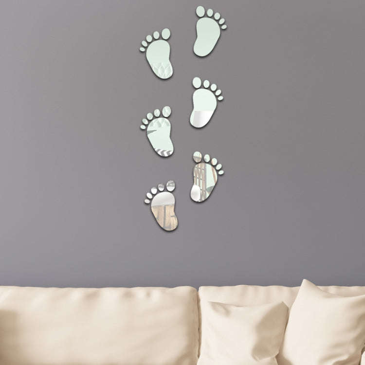 36pcs /Set Acrylic Small Feet Stereo Wall Stickers Home Decoration Soft Mirror(Black)