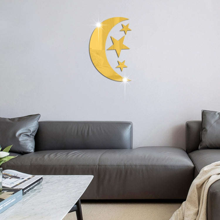 4pcs /Set Acrylic Moon Stars Mirror Wall Sticker Home Decoration Soft Mirror(Gold)