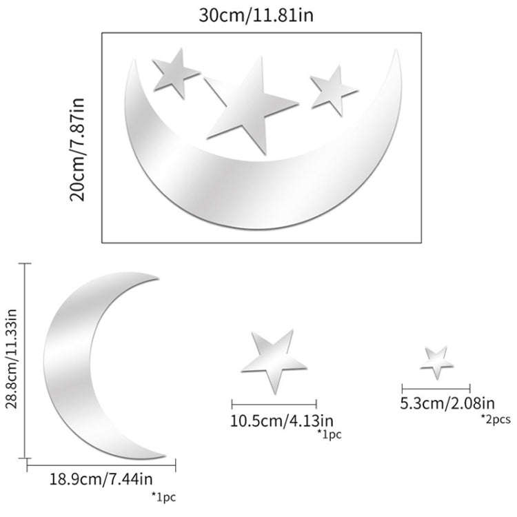 4pcs /Set Acrylic Moon Stars Mirror Wall Sticker Home Decoration Soft Mirror(Gold)