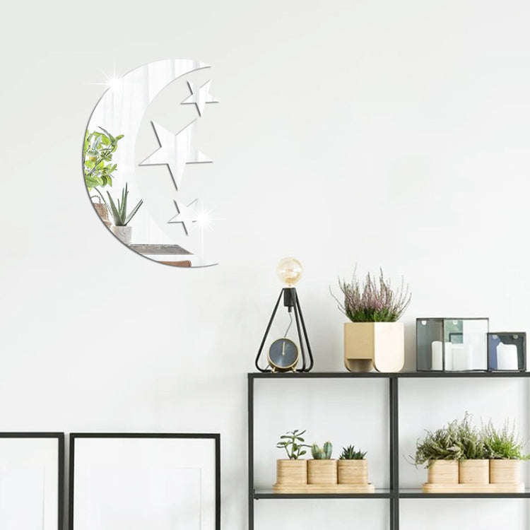4pcs /Set Acrylic Moon Stars Mirror Wall Sticker Home Decoration Soft Mirror(Black)