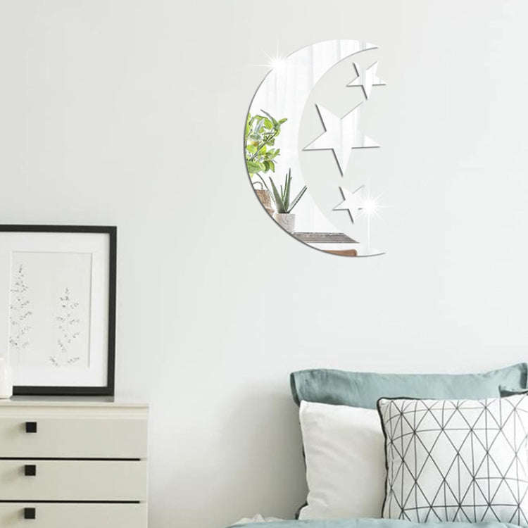 4pcs /Set Acrylic Moon Stars Mirror Wall Sticker Home Decoration Soft Mirror(Silver)