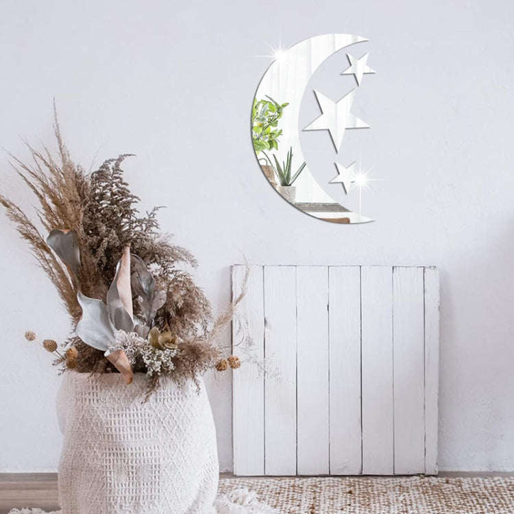 4pcs /Set Acrylic Moon Stars Mirror Wall Sticker Home Decoration Soft Mirror(Gold)